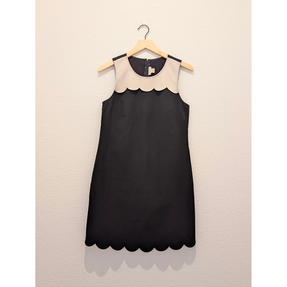 Vintage J.Crew Scalloped Shift Dress Black Cream Sleeveless Mini Size 0
